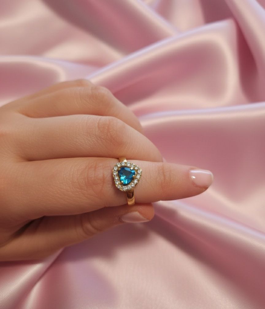 Anello cuore azzuro gold