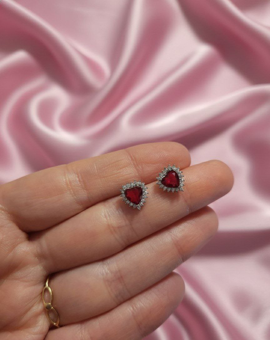 Orecchini cuore rosso silver