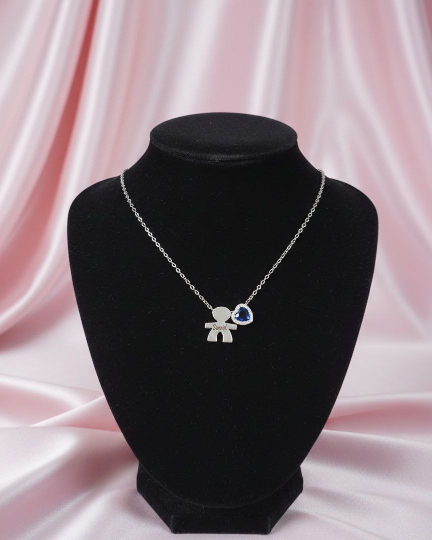 Collana con bimbo personalizzato e cuore maxi blu zaffiro
