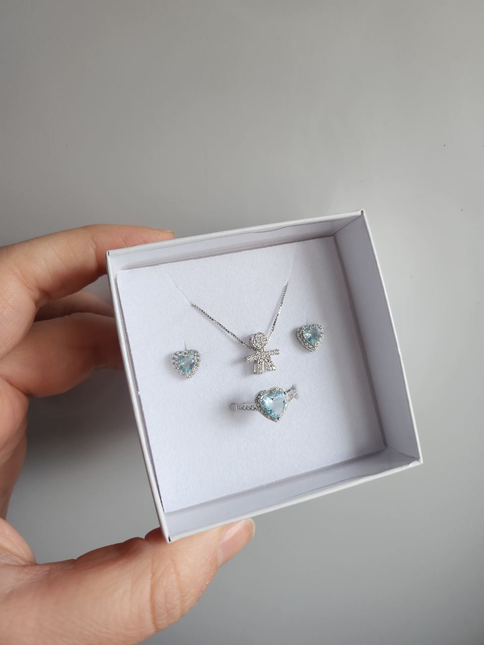 Set Collana baby bimbo + anello acquamarina + orecchini - argento 925