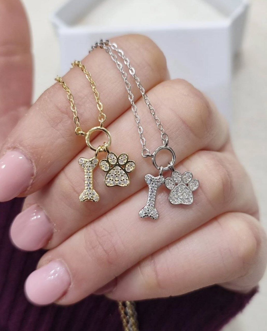 Collana con zampetta e osso - argento 925