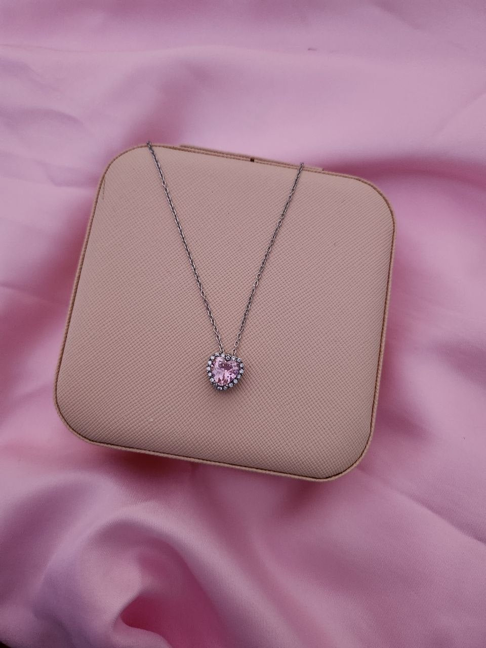 Collana cuore rosa silver