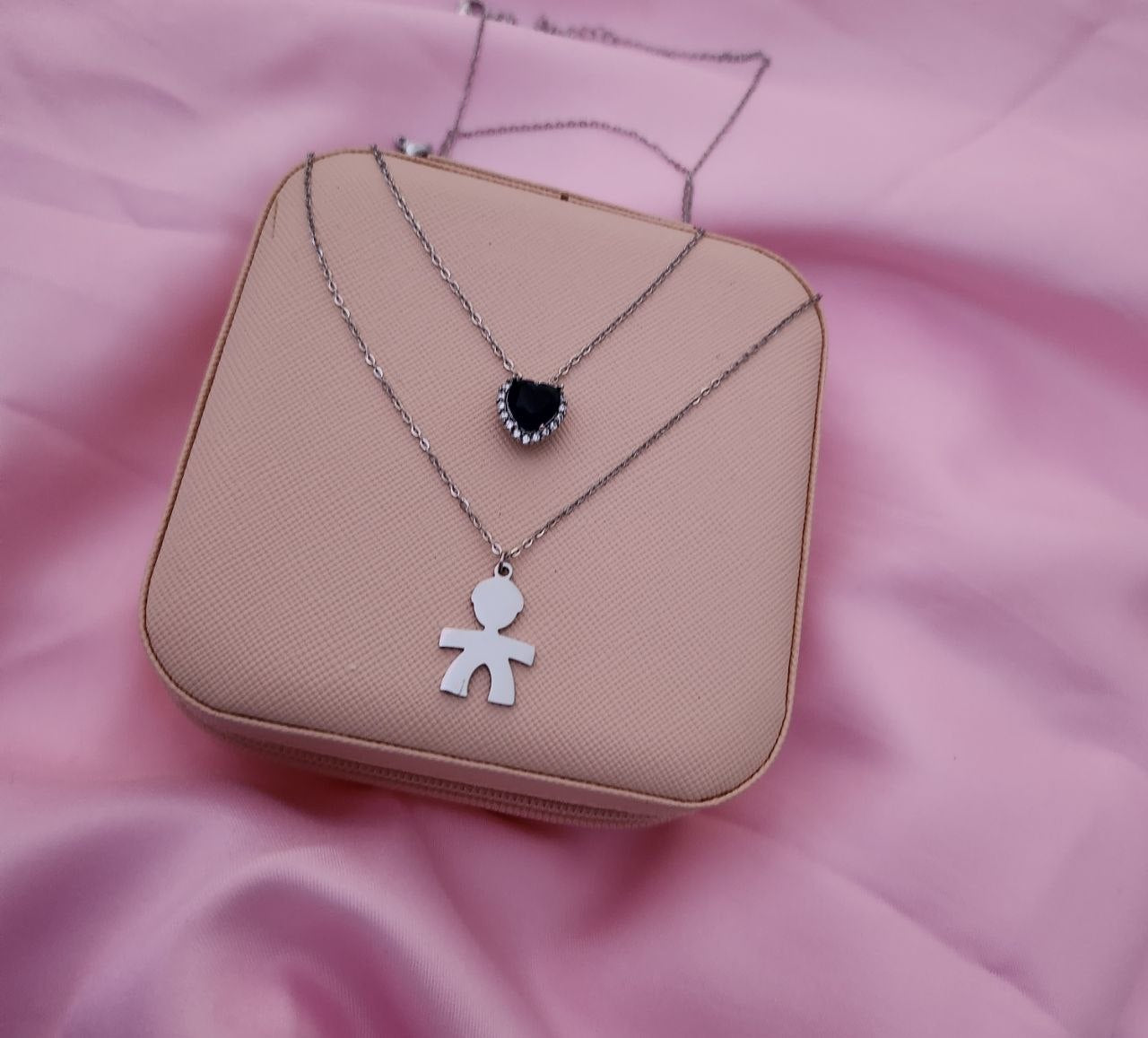 Set bebè due collane cuore blu base silver