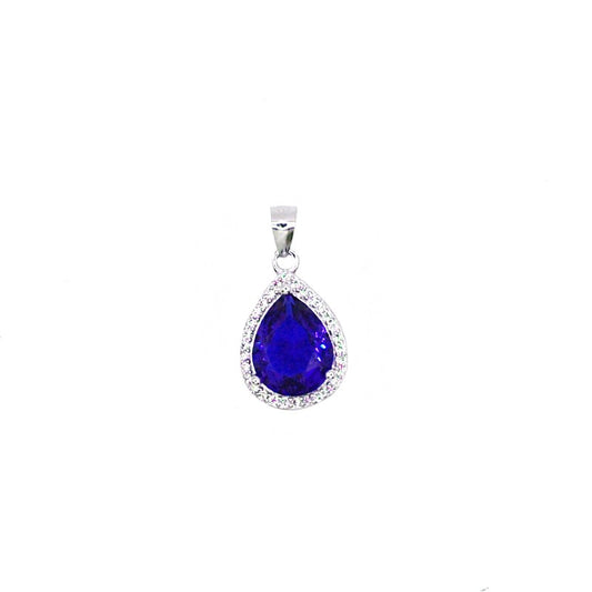 Ciondolo goccia blu zaffiro -  argento 925 placcato oro bianco