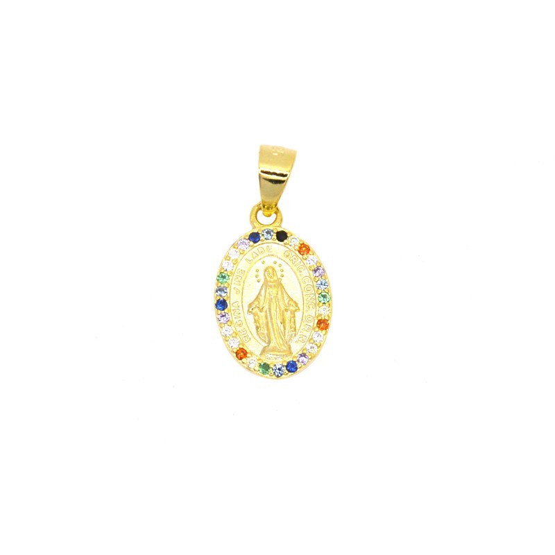 Ciondolo madonnina con zirconi multicolor - argento 925