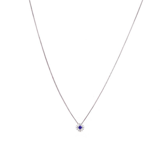 Collana punto luce blu- argento 925 placcato oro bianco