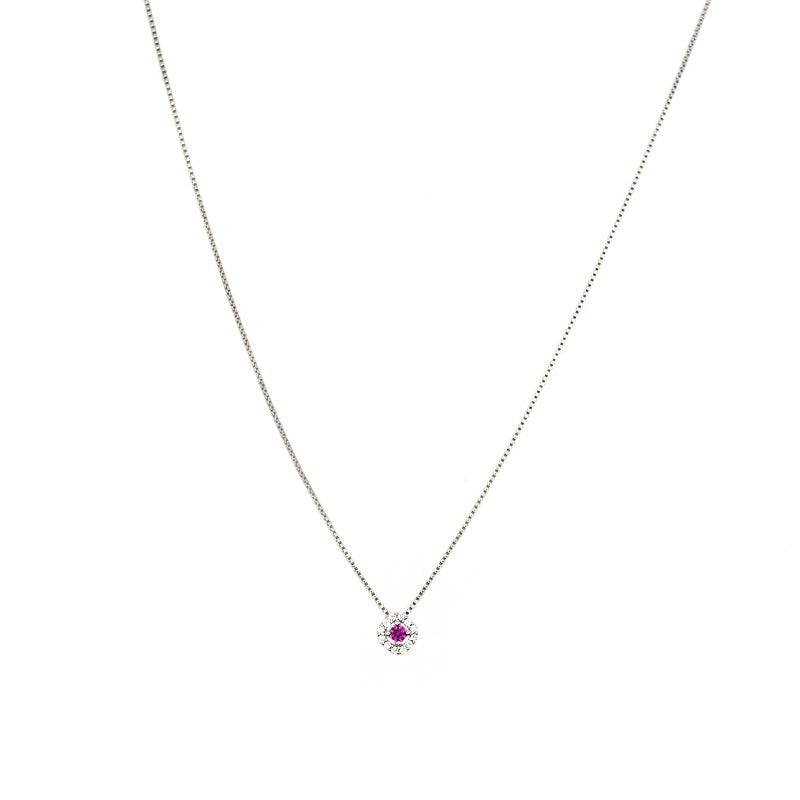 Collana punto luce rubino - argento 925 placcato oro bianco