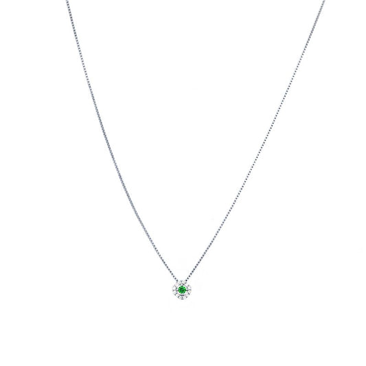 Collana punto luce verde - argento 925 placcato oro bianco