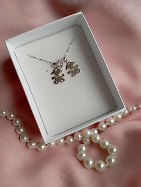 Collana bimbe+ cuore bianco con personalizzazione - argento 925