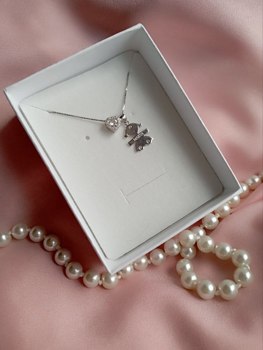 Collana bimba+cuore bianco - argento 925
