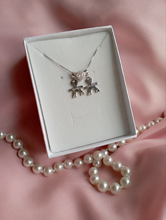 Collana bimbi e cuore bianco con personalizzazione - argento 925