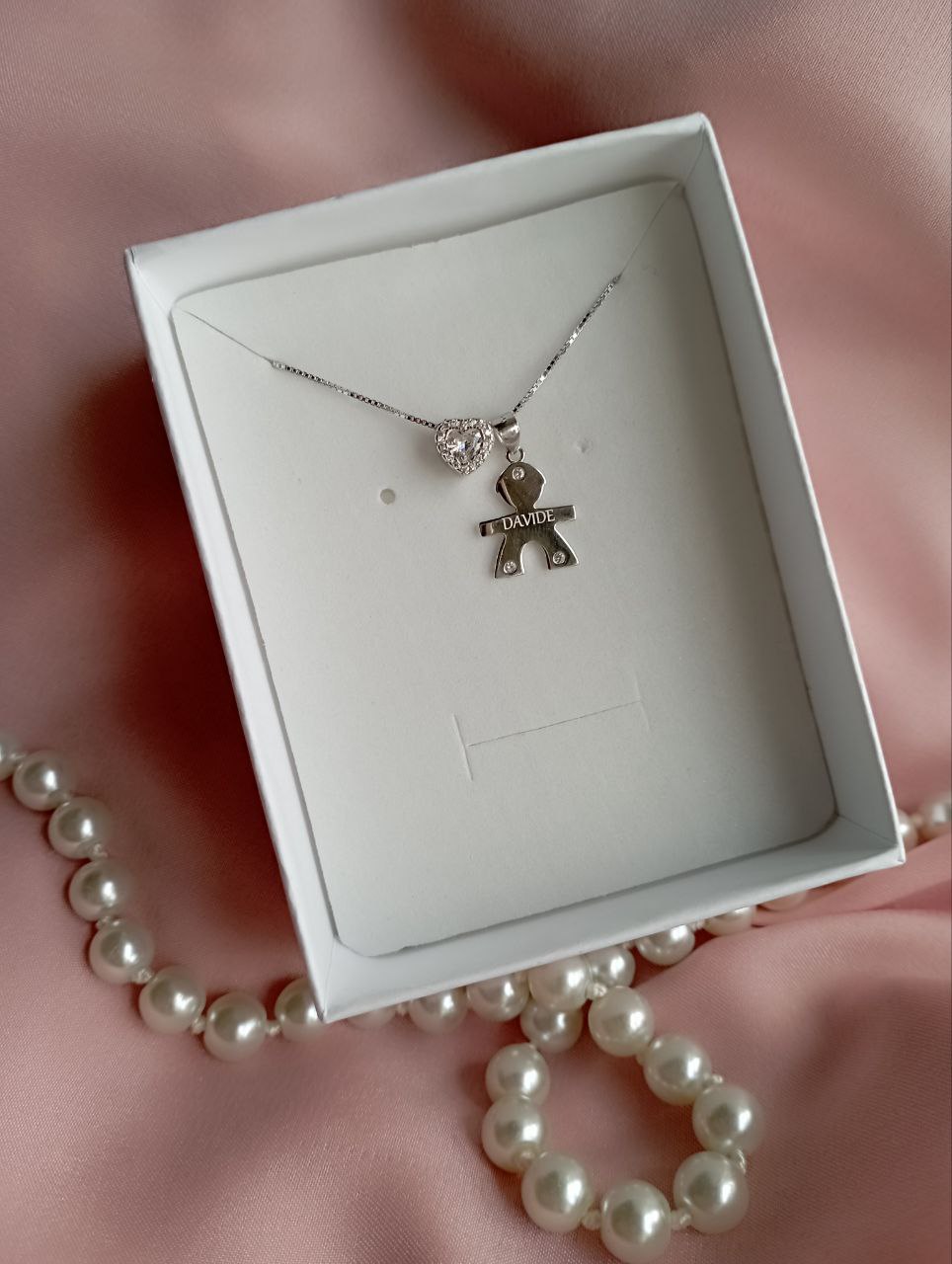 Collana cuore e bimbo personalizzato - argento 925