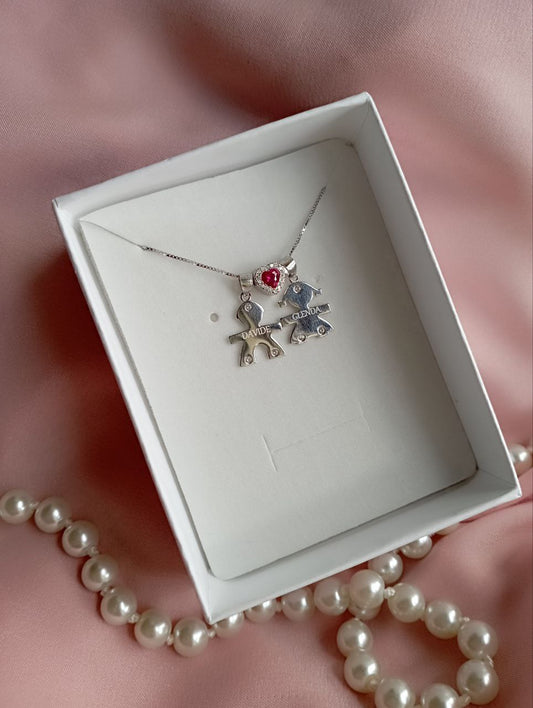 Collana bimbo cuore fucsia e bimba - argento 925