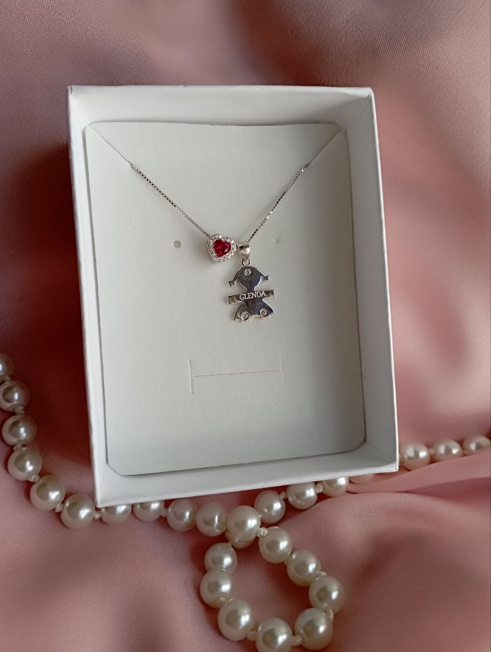 Collana cuore fucsia e bimba - argento 925