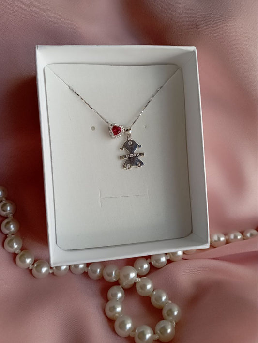 Collana cuore fucsia e bimba - argento 925