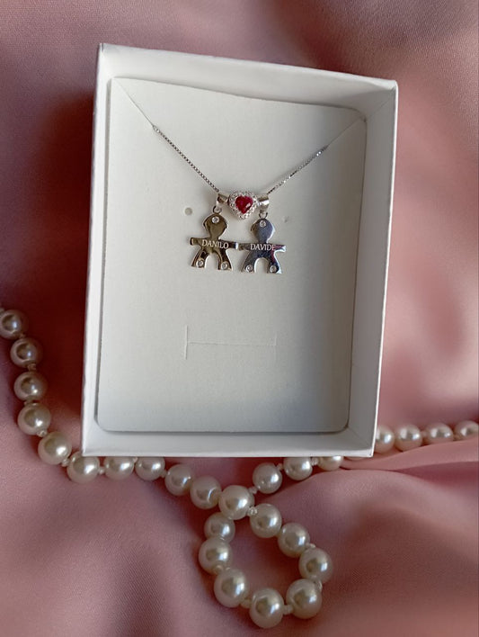Collana bimbi con cuore fucsia - argento 925