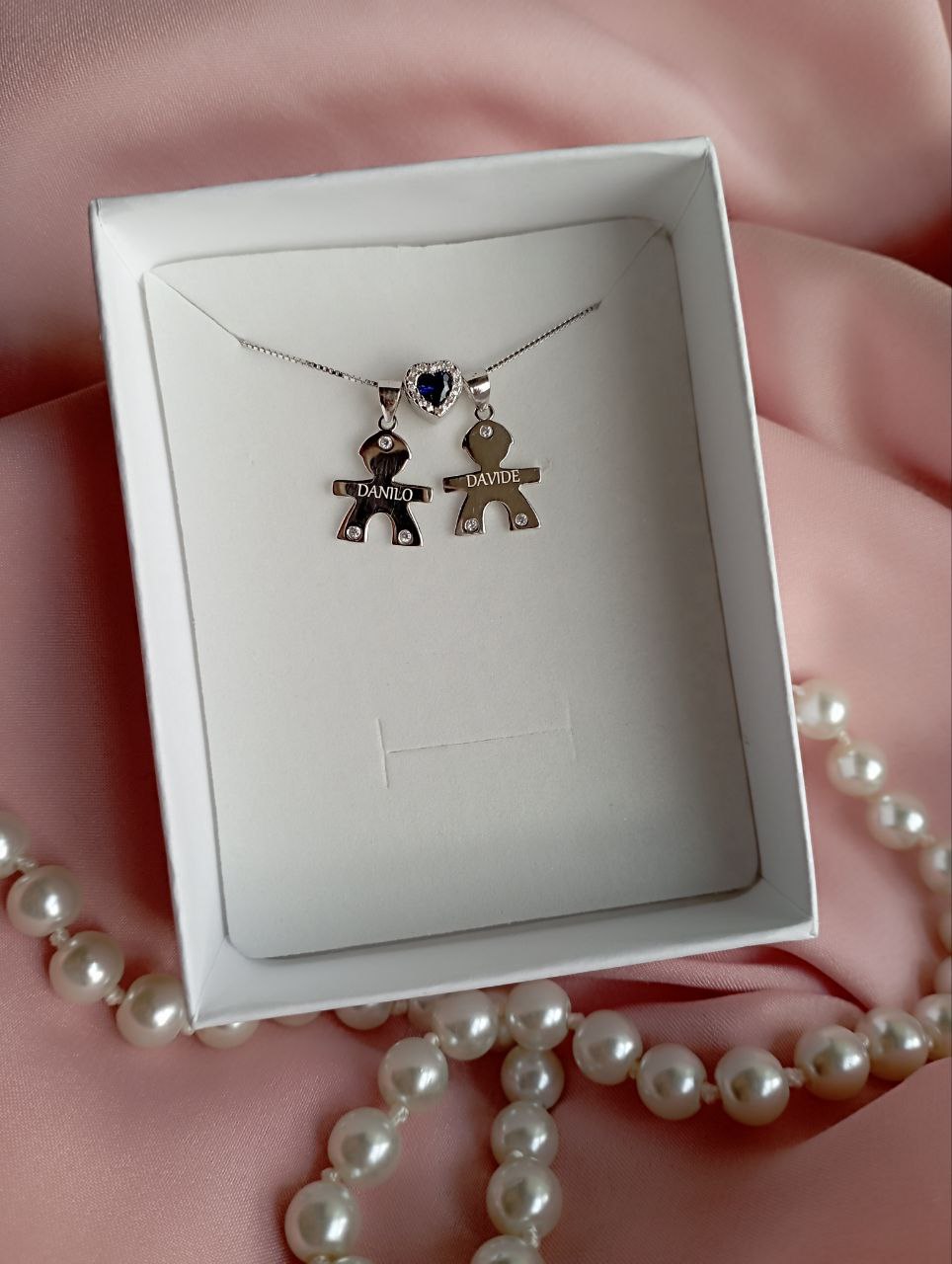 Collana bimbi con cuore blu e personalizzazione - argento 925