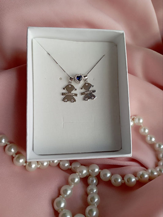 Collana bimbe con cuore blu -  argento 925