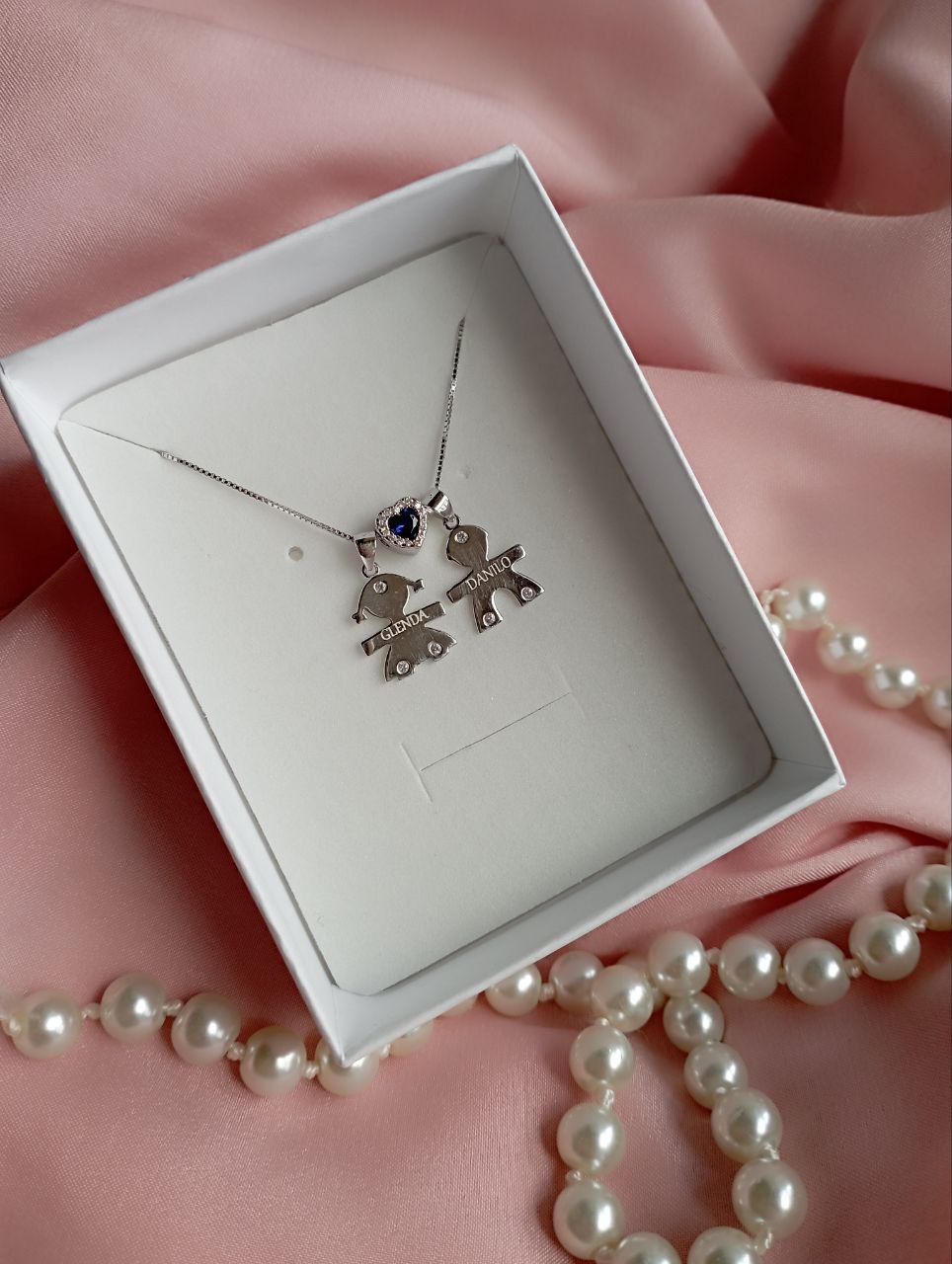 Collana bimbo+cuore blu+bimba - argento 925