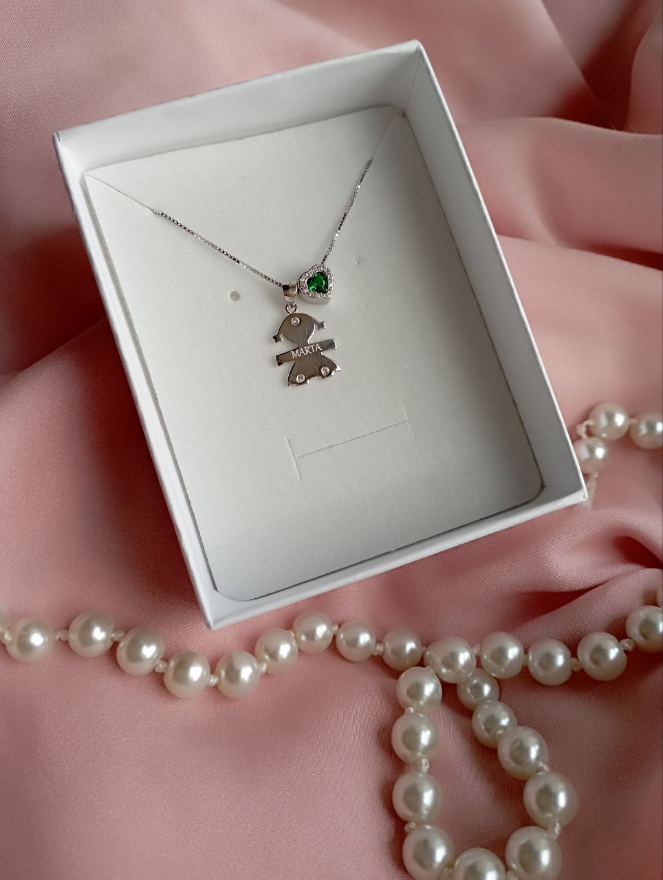 Collana bimba e cuore verde - argento 925