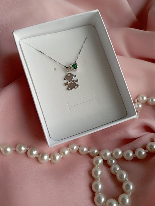 Collana bimba e cuore verde - argento 925