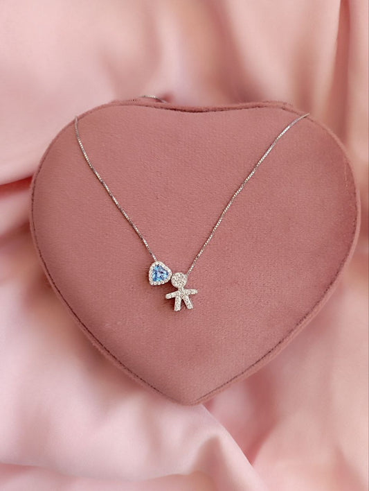 Collana cuore azzurro passante   + bimbo passante - argento 925