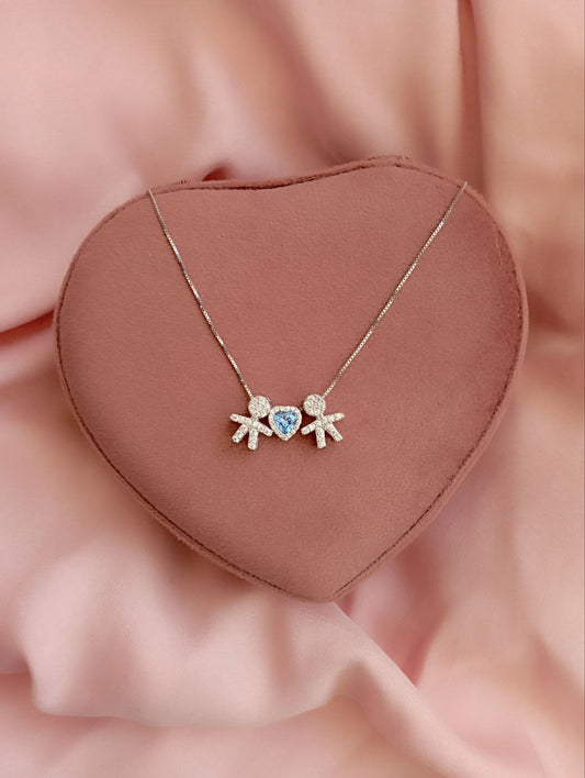 Collana bimbo passante +cuore azzurro  passante + bimbo passante - argento 925