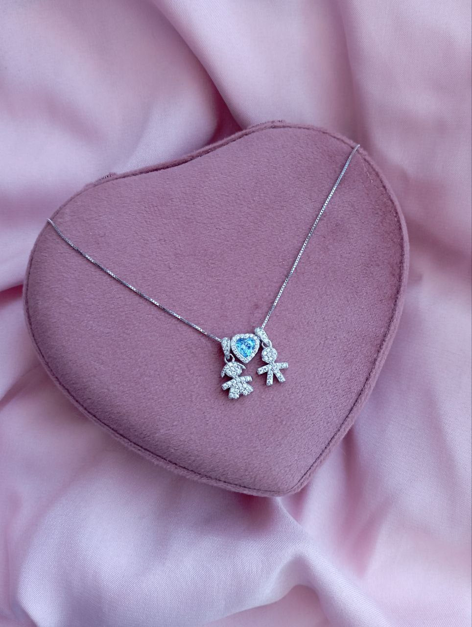 Collana bimba pendente + cuore azzurro + bimbo pendente - argento 925