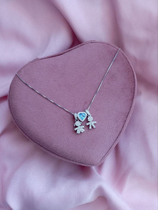 Collana bimba pendente + cuore azzurro + bimbo pendente - argento 925