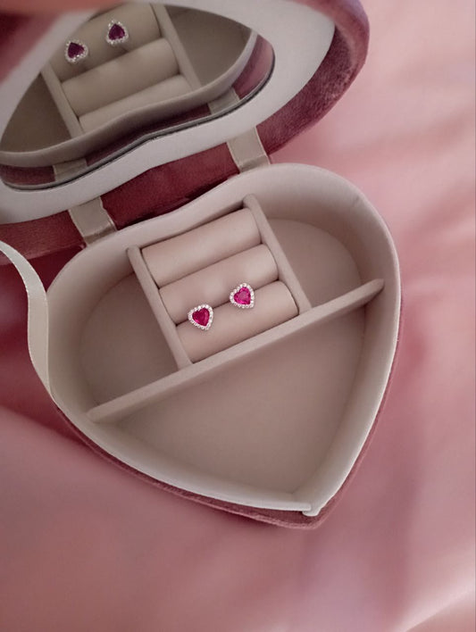 Orecchini cuore rosso ciliegia  - argento 925