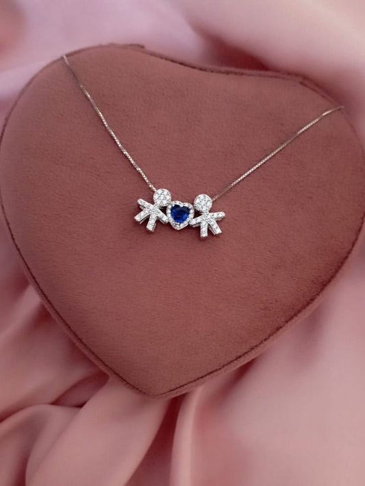 Collana con bimbi passanti e cuore  blu- argento 925