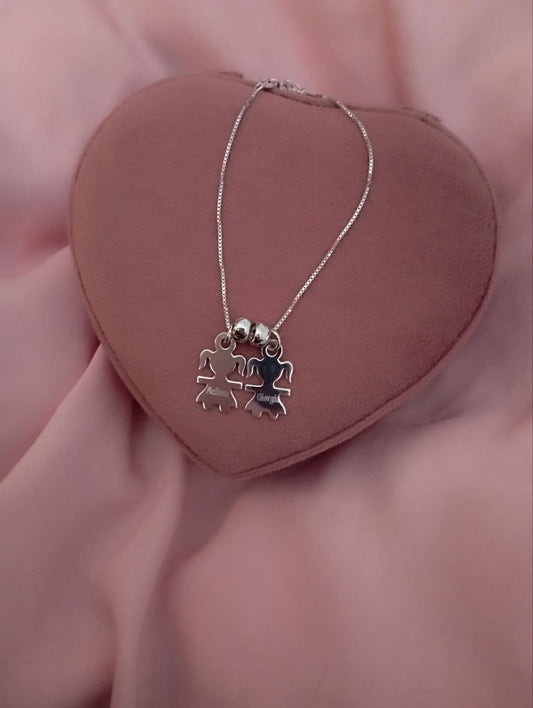 Bracciale con bimbe  personalizzate e ciambelline - argento 925