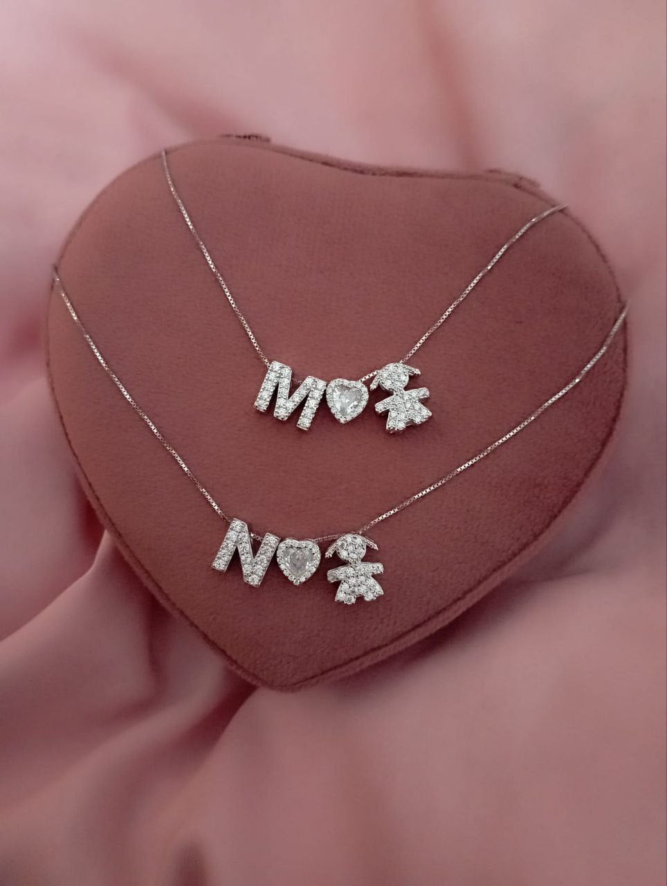 Collana veneziana  con lettera  cuore e bimba passanti- argento 925