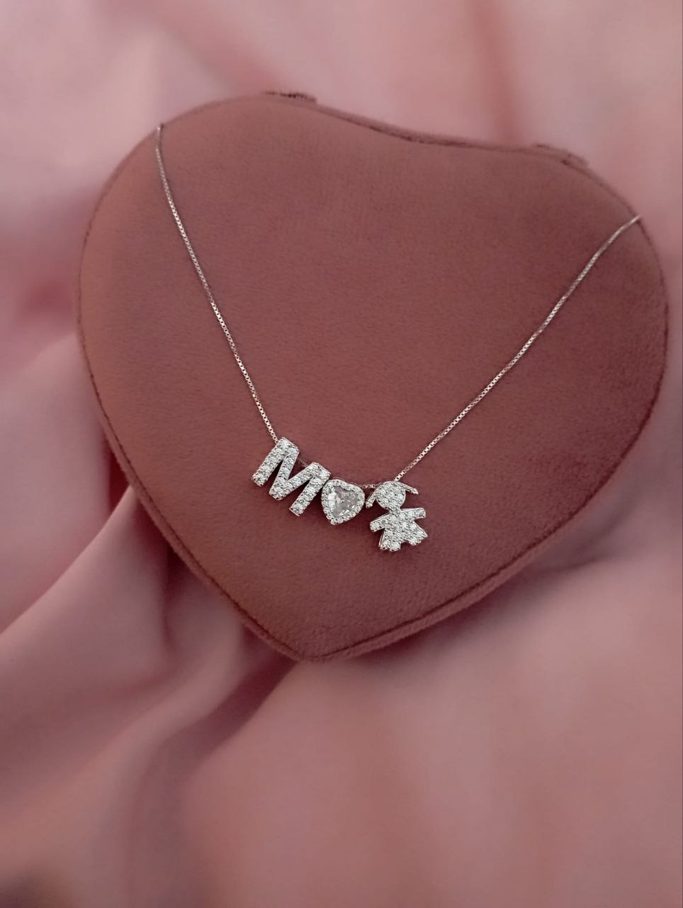 Collana veneziana  con lettera  cuore e bimba passanti- argento 925
