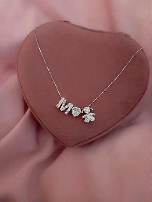 Collana veneziana  con lettera  cuore e bimba passanti- argento 925