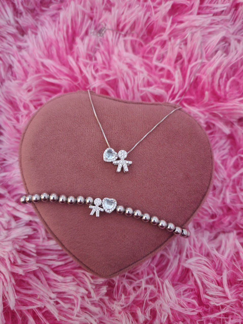 Set bimbo con cuore acquamarina - argento 925