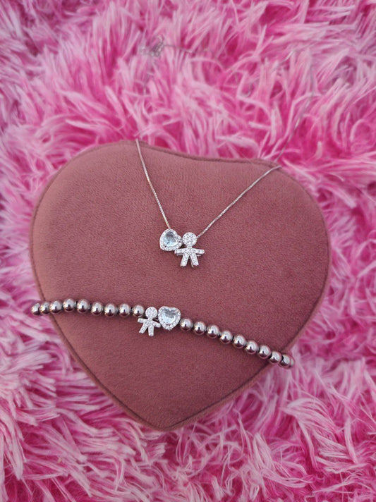 Set bimbo con cuore acquamarina - argento 925