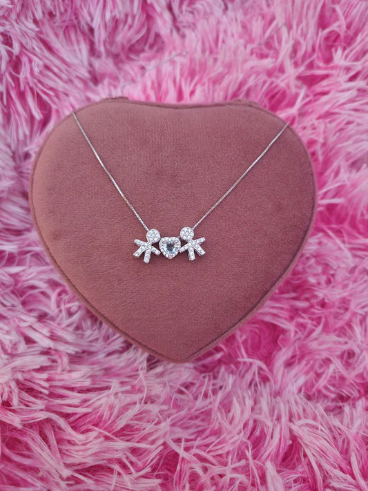Collana con due bimbi passanti e cuore acquamarina - argento 925