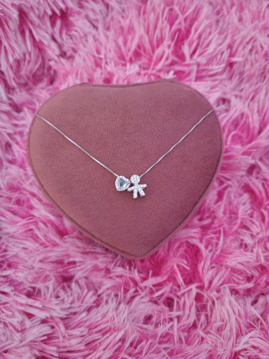 Collana con bimbo e cuore acquamarina passanti  - argento 925
