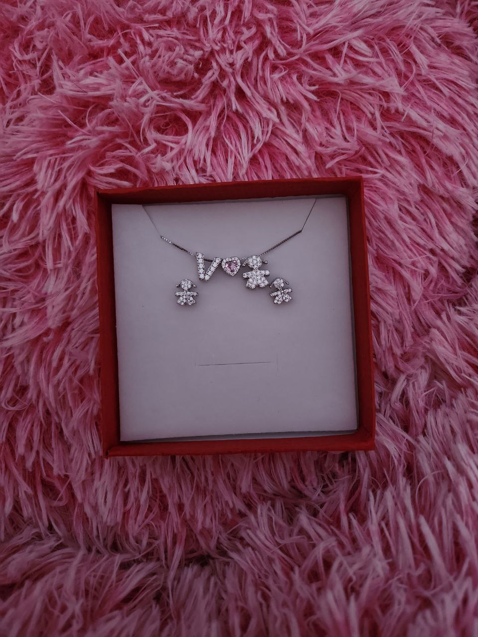 SET Collana con inziale-cuore rosa - bimba passanti e orecchini  - argento 925