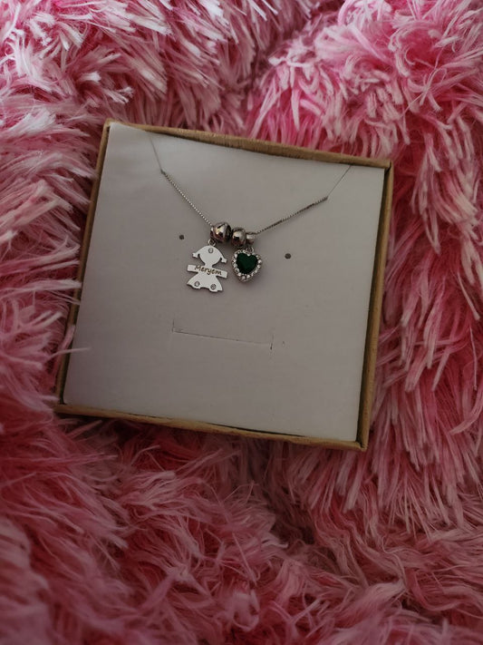 Collana con bimba personalizzata ,ciambelline e cuore pendente - argento 925