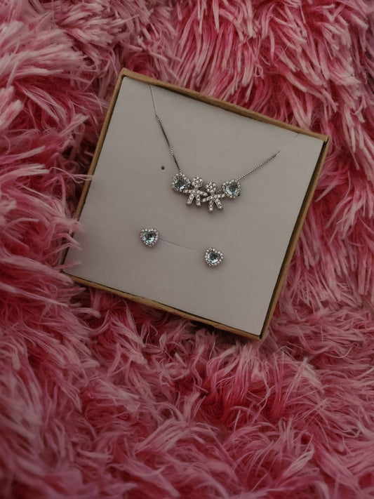 Set 4 ciondoli e orecchini colore acquamarina - argento 925