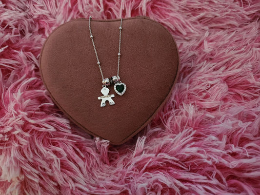 Collana con bimbo personalizzata ,ciambelline e cuore  - argento 925