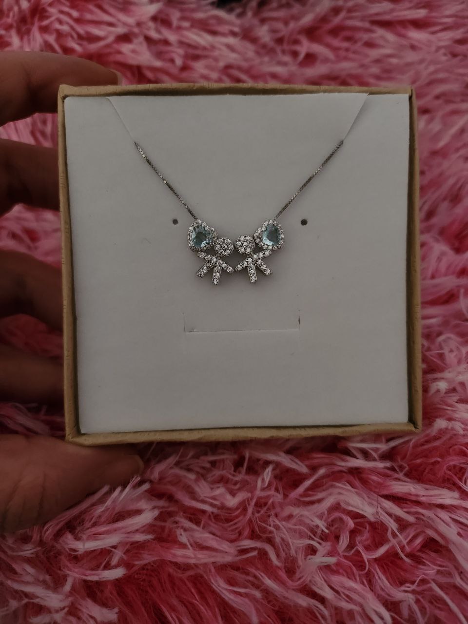 Collana  2 bimbi e cuori acquamarina  - argento 925