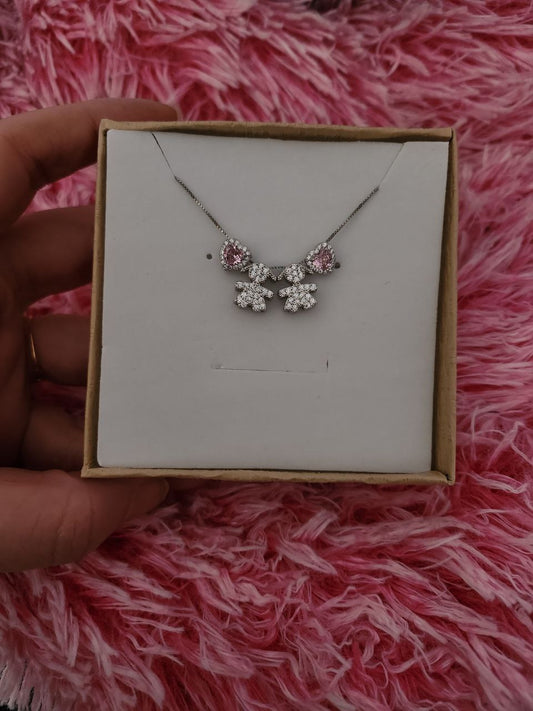 Collana  2 bimbe  e cuori rosa  - argento 925
