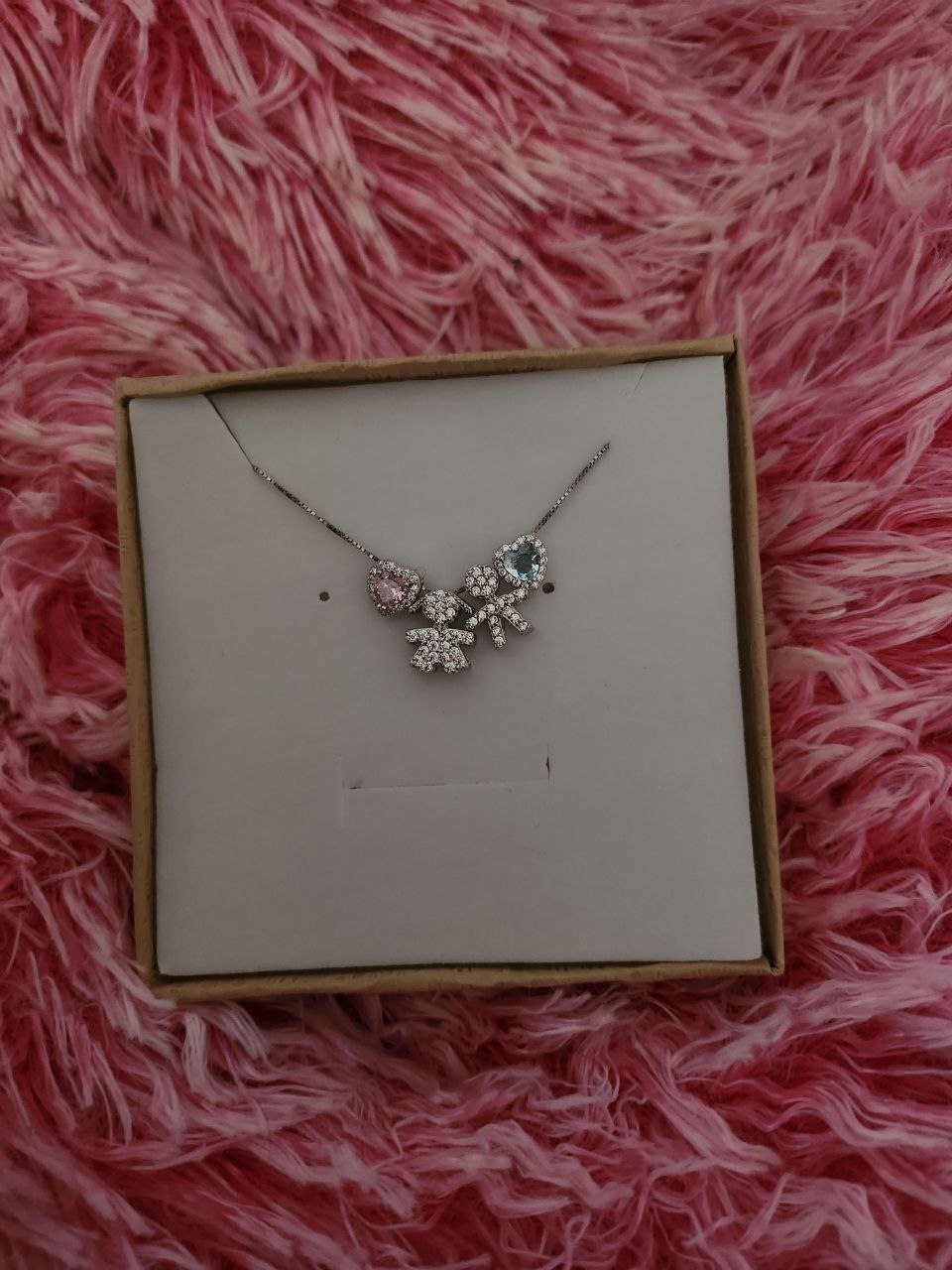 Collana  bimba e bimbo e cuori rosa e acquamarina - argento 925