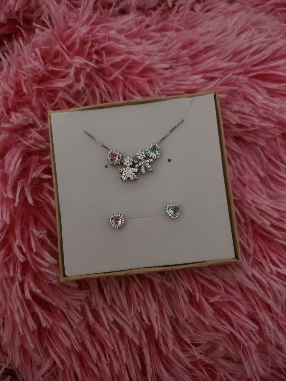 Set 4 ciondoli e orecchini colore acquamarina e rosa - argento 925