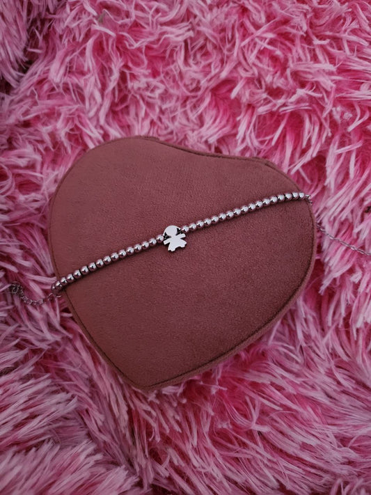 Bracciale bebè con  bimba passante silver