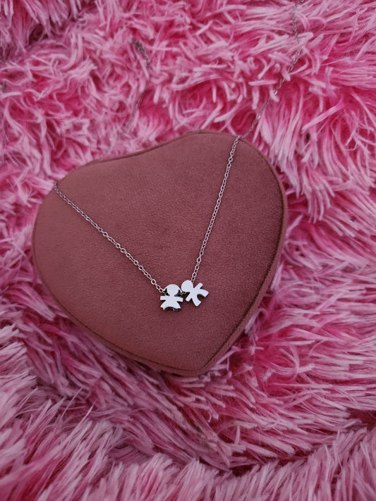 Collana con due bimbi passanti silver