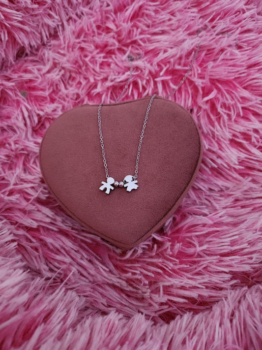 Collana con due bimbi passanti silver e perline